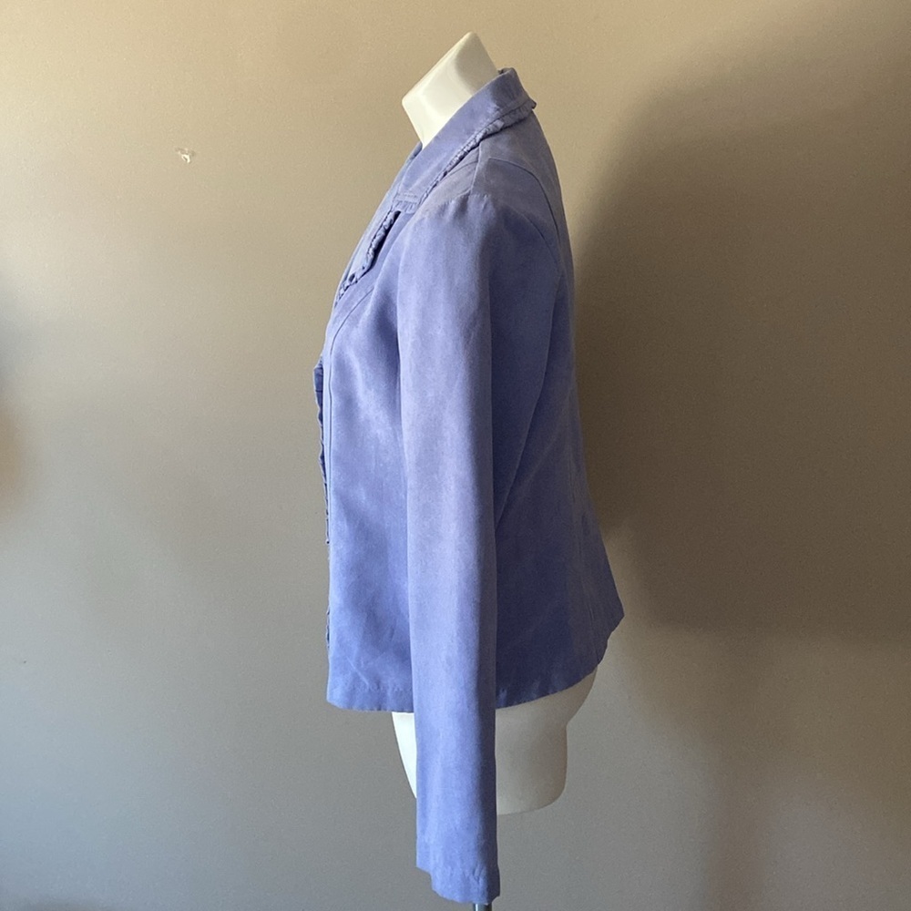 Parisian Works Women’s Lavender Faux Suede Ruffle Jacket Size Large Office - Picture 3 of 6